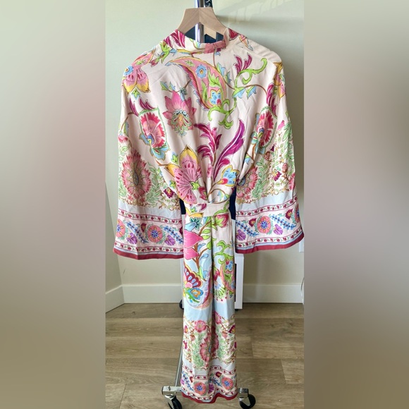 XS 🔖 Satin Colorful Boho Floral Printed Belted Kimono Duster Robe - Picture 9 of 9